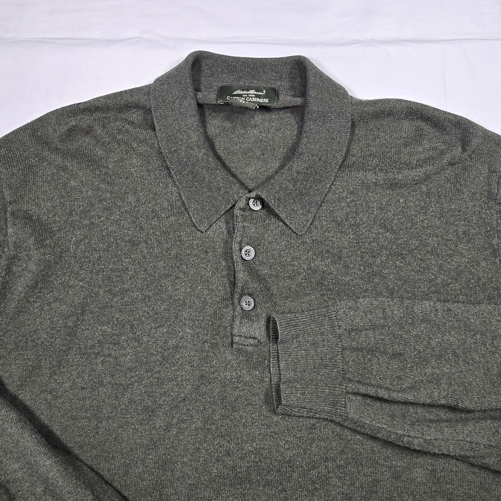 Vintage Eddie Bauer Mens XL Tall Cotton Cashmere Polo Sweater olive Knit